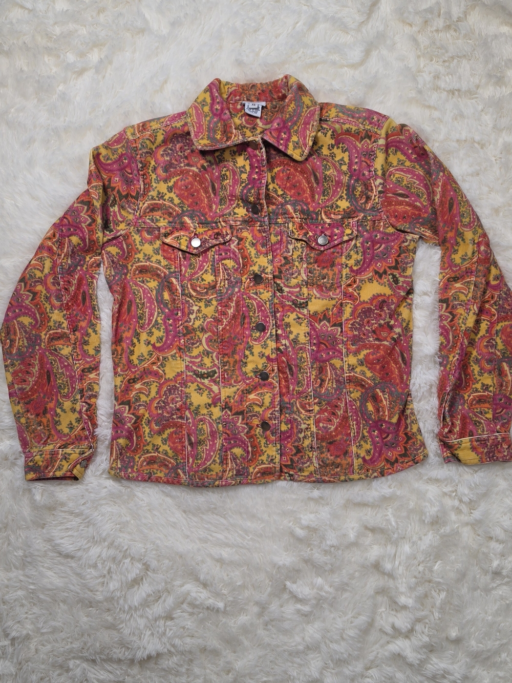 Bohemian Paisley Lightweight Corduroy- Vibrant Hippie Festival Jacket Size XS